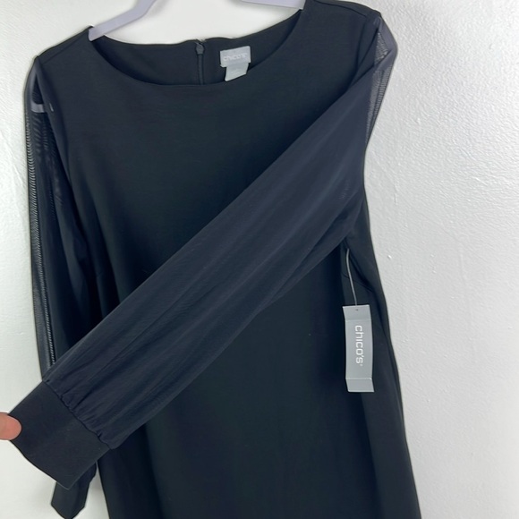 Chico’s‎ New Women’s US 8 Solid Black Mesh Long Sleeve Shift Dress - Picture 9 of 13